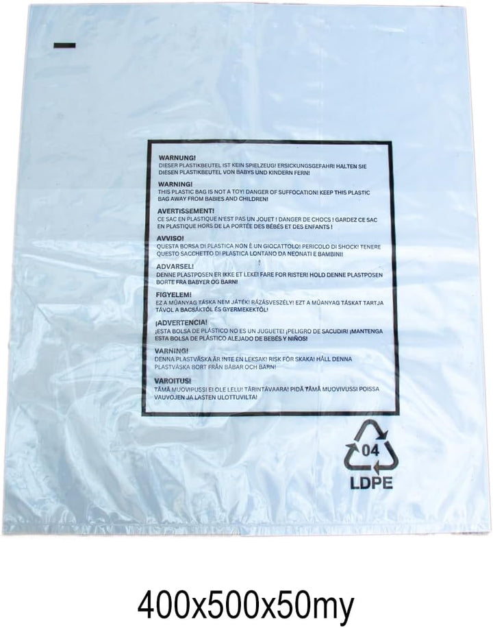 500 Stück PE-Beutel 400x500x0,050mm (50mµ) einseitig offen Polybeutel Plastikbeutel Folienbeutel Imp