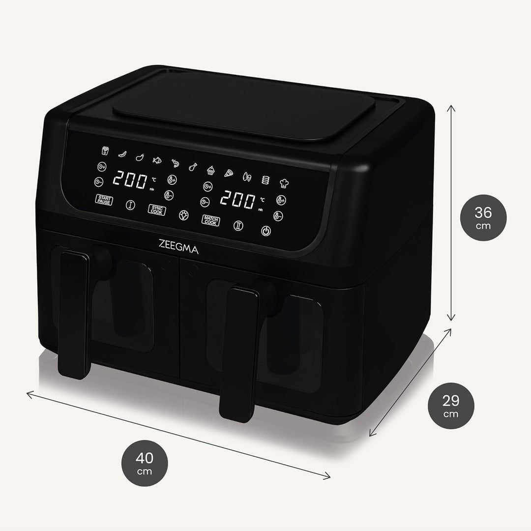 ZEEGMA KNAPPER DUAL Heissluftfritteuse 1700 W, 2 Fächer, 9 L Fassungsvermögen, Timer bis zu 60 Min.,