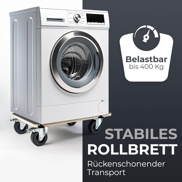 Rollbrett Schwerlast | Extra leise Rollen | 400kg Belastung | mit 2 Festell-Bremsen und Tragegriffen