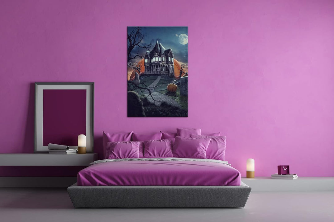deyoli Helloween Villa Format:90x60 cm als Leinwandbild, Motiv fertig gerahmt auf Echtholzrahmen, Ho