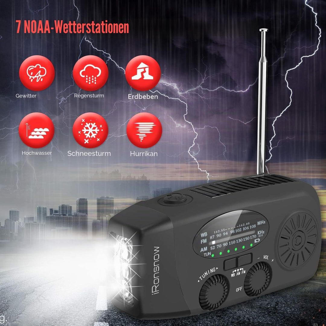 NOAA 5000 mAh Notfall-Wetterradio, FM, AM, Handkurbel-Radios, Solar-Radio mit SOS, Kopfhöreranschlus