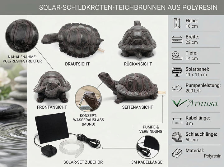 Wasserspeier Solar mit Pumpe – Teichfigur Schildkröte mit Solarpumpe &amp; Wasserspiel – Gartendeko aus