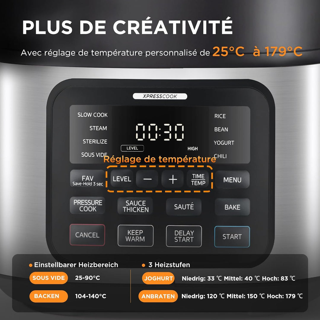 Midea 9-in-1 Multikocher, 6L mit 12 Kochfunktionen Elektrischer Schnellkochtopf (Langsamkochen, Reis