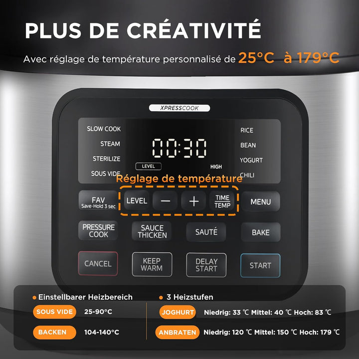 Midea 9-in-1 Multikocher, 6L mit 12 Kochfunktionen Elektrischer Schnellkochtopf (Langsamkochen, Reis