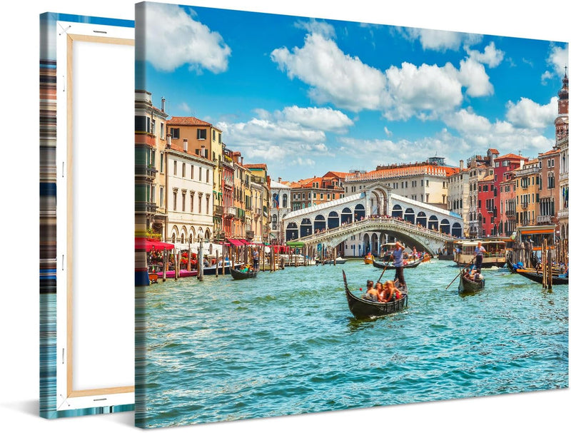 PICANOVA – Leinwandbild 100x75cm Rialtobrücke Venedig – Leinwanddruck – Wandbild Kunstdruck Auf 2cm