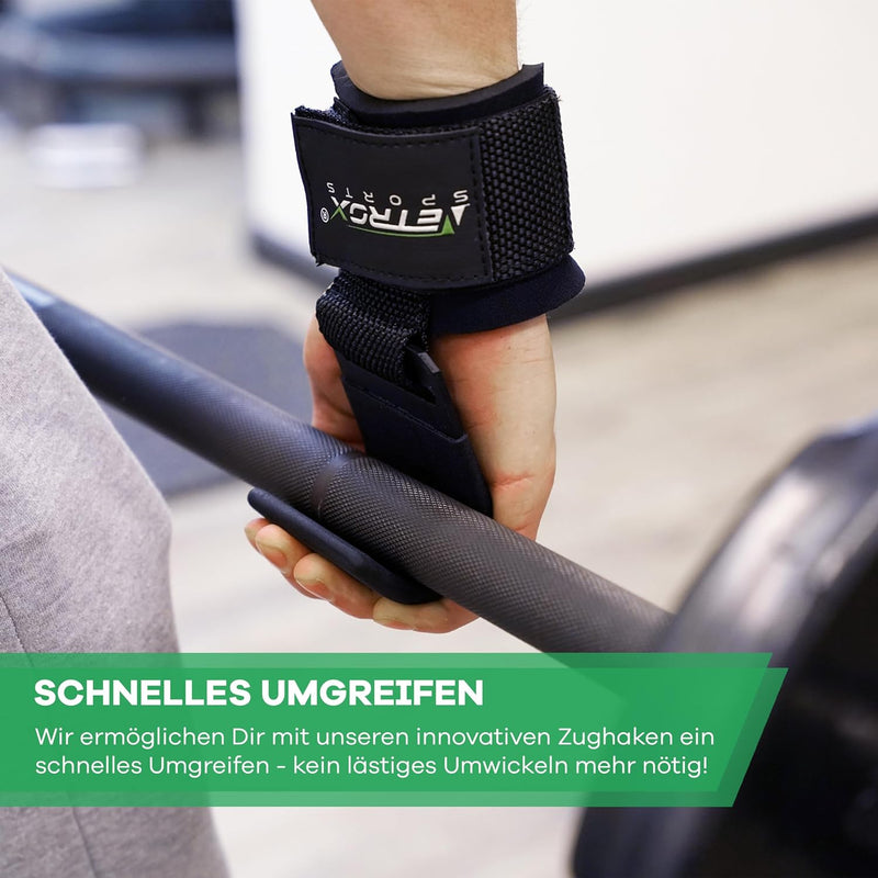 NetroxSports® – Zughaken Handgelenk für Bodybuilding, Gewichtheben, Krafttraining & Fitness – Zughil