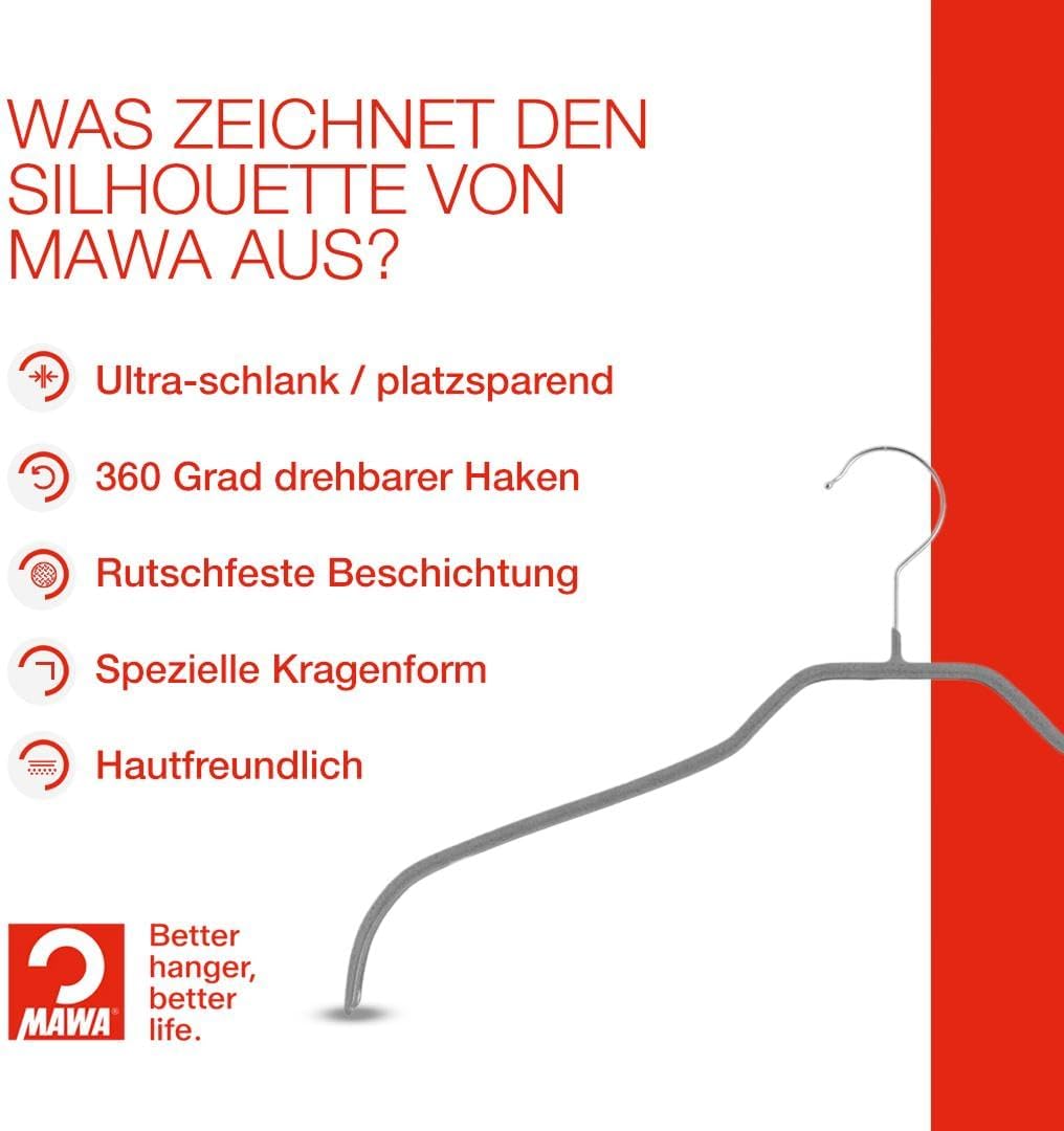 MAWA Kleiderbügel, Set mit 25 platzsparenden und rutschfesten Bügeln, ideal für Hemden und Blusen, m