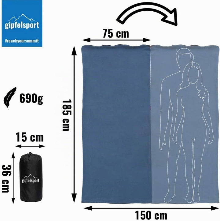 gipfelsport Mikrofaser Fleece Decke mit Schlafsackfunktion I Grösse 185 x 150cm, ca. 690 g I Microfa
