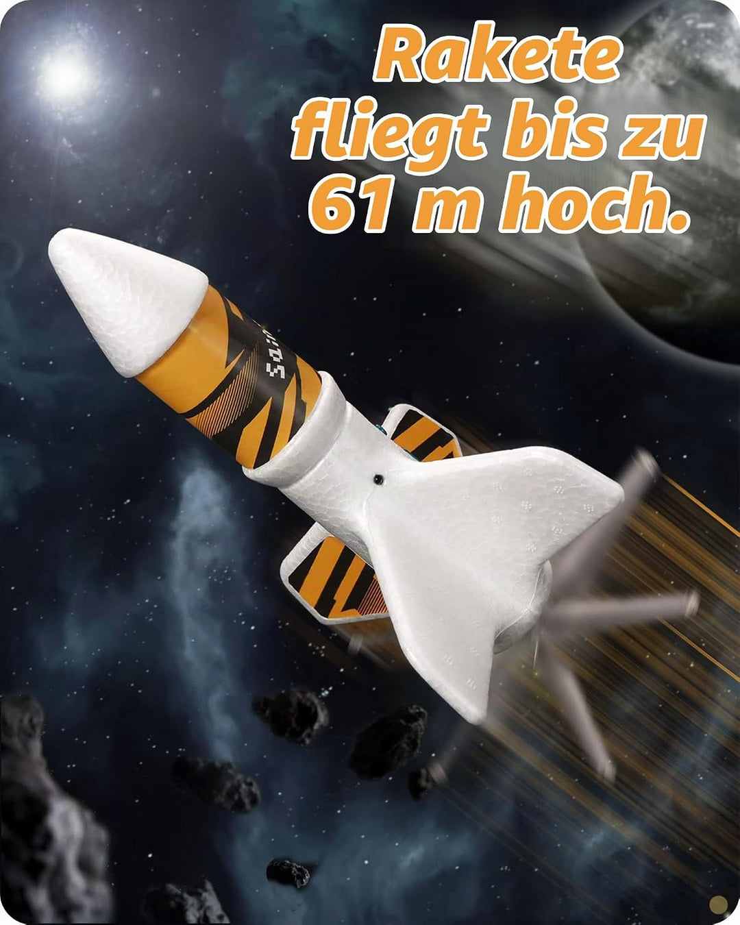 SainSmart Jr. Rakete Spielzeug – Motorisierte Rakete mit Fallschirm, Start bis zu 61 Meter, Outdoor-
