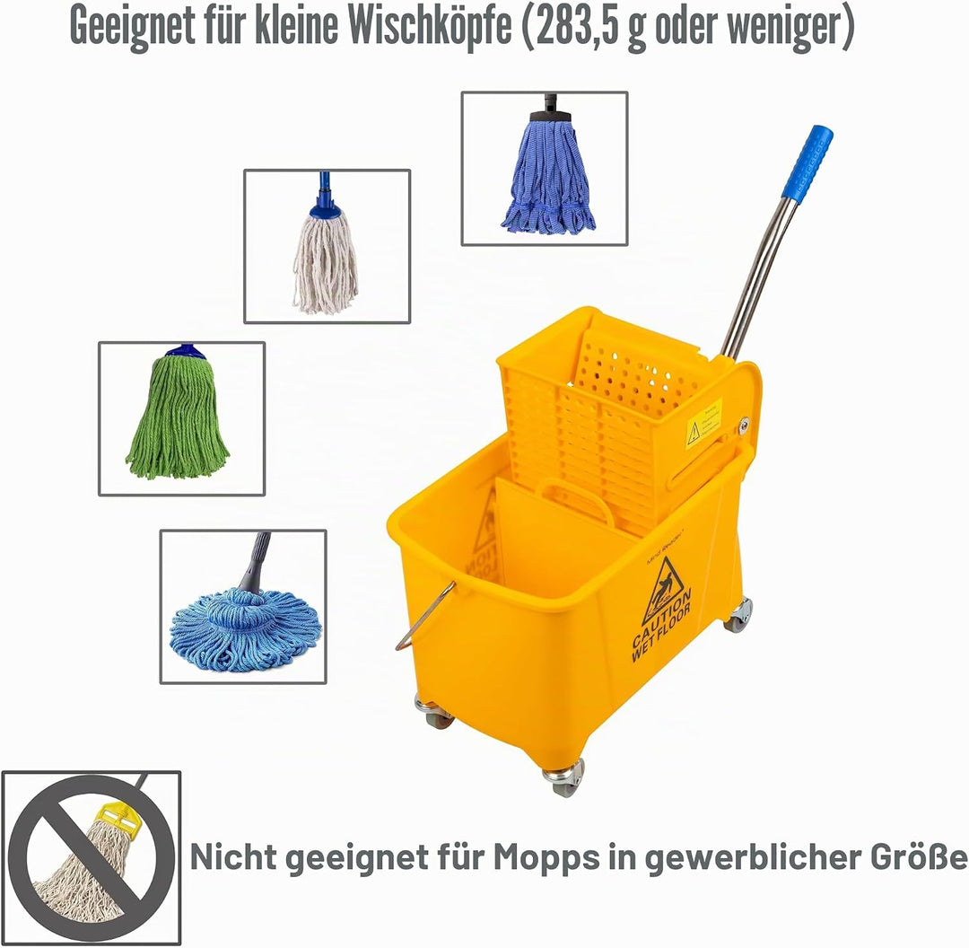 Mind Reader Mobile Heavy Duty Mop Bucket with Upward Press Wringer, 22-Quart Capacity, 16.25"L x 10.