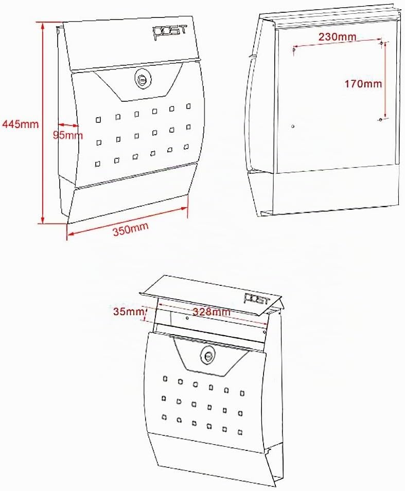 Wiltec Set Designer Briefkasten V4 Anthrazit 350 x 95 x 445 mm mit Ständer, Wandbriefkasten mit Schl