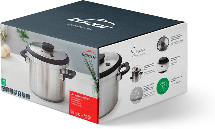 Lacor - 71784 - Superschneller Schnellkochtopf mit hitzebeständigen Sicuro Griffen - Induktion - Ede