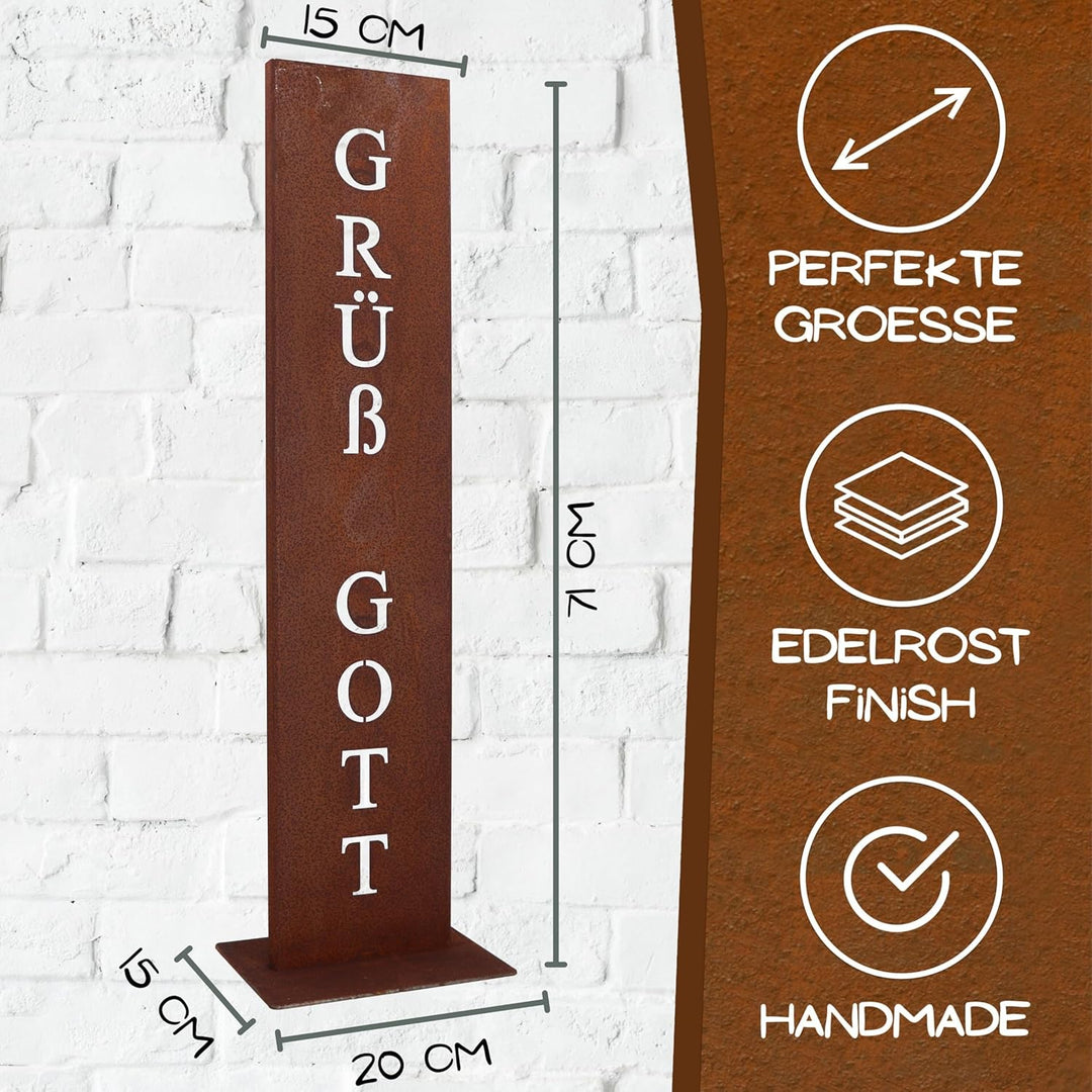Rostikal Grüss Gott 71 cm Rost Schild Gartendeko Edelrost, Grüss Gott 71 cm