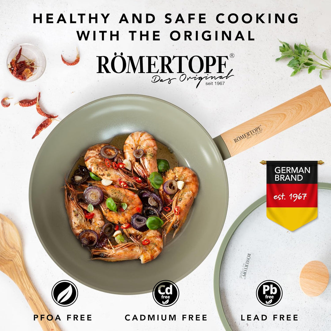 Romertopf Wok 28 cm mit Glasdeckel, 3,52 l Fassungsvermögen, Aluminium mit Keramik Antihaftbeschicht