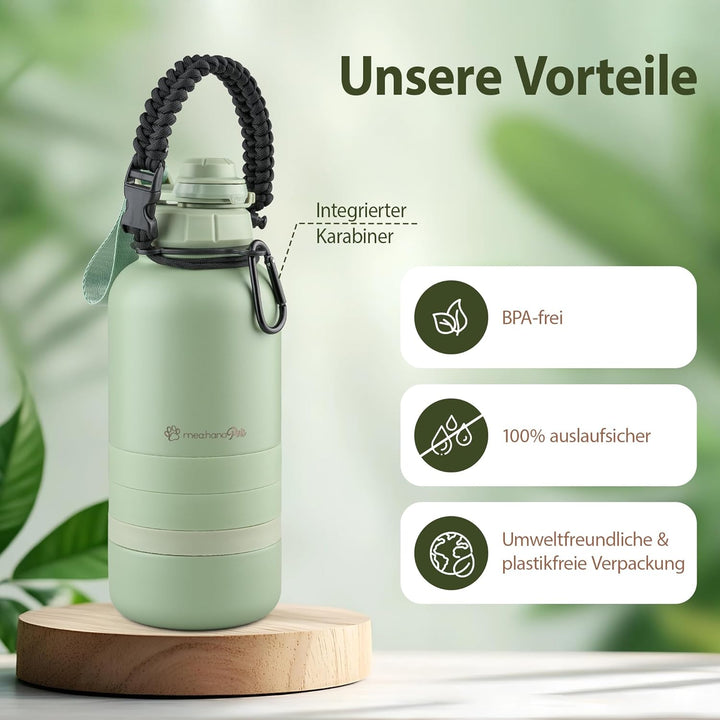 Pets Hundetrinkflasche für unterwegs 1l mit Näpfen -Ideal für Reisen,Outdoor- Isolierte Edelstahl Fl