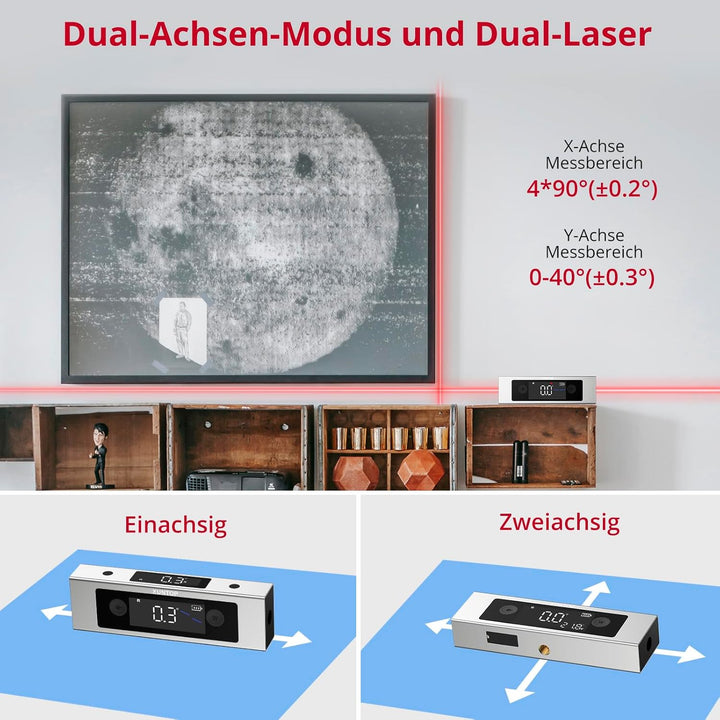XUNTOP Digitaler Winkelmesser Neigungsmesser Dual-Laser Wasserwaage Dual Axis Level Box mit Dual-LCD