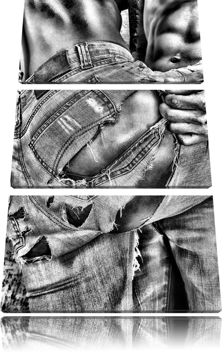 Pixxprint Sexy Pärchen Jeans / 3-Teilig/Gesamtmass 120cm Leinwandbild bespannt auf Holzrahmen/Wandbi