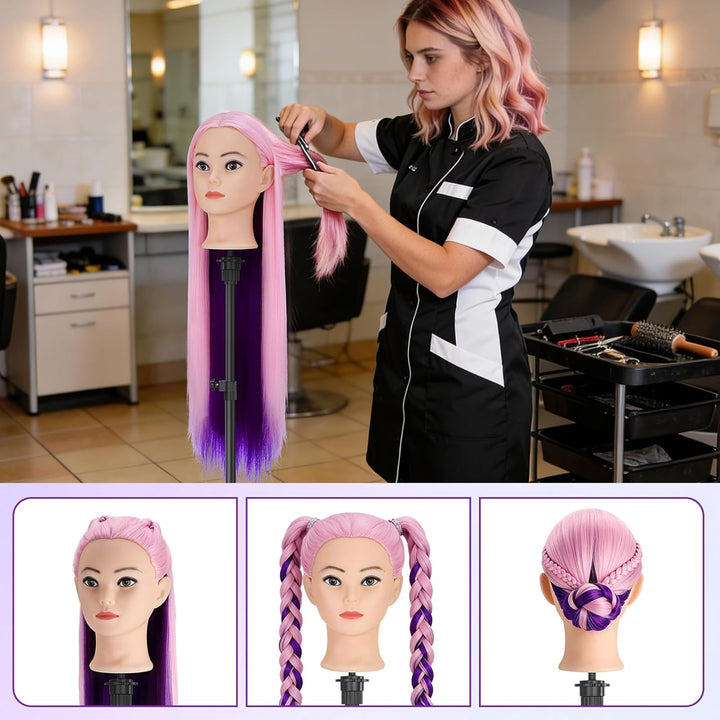 TwoWin Friseurkopf Echthaar mit Ohrlöchern, 71 cm (28 Zoll) 100% Synthetischer Mannequin Frisierkopf