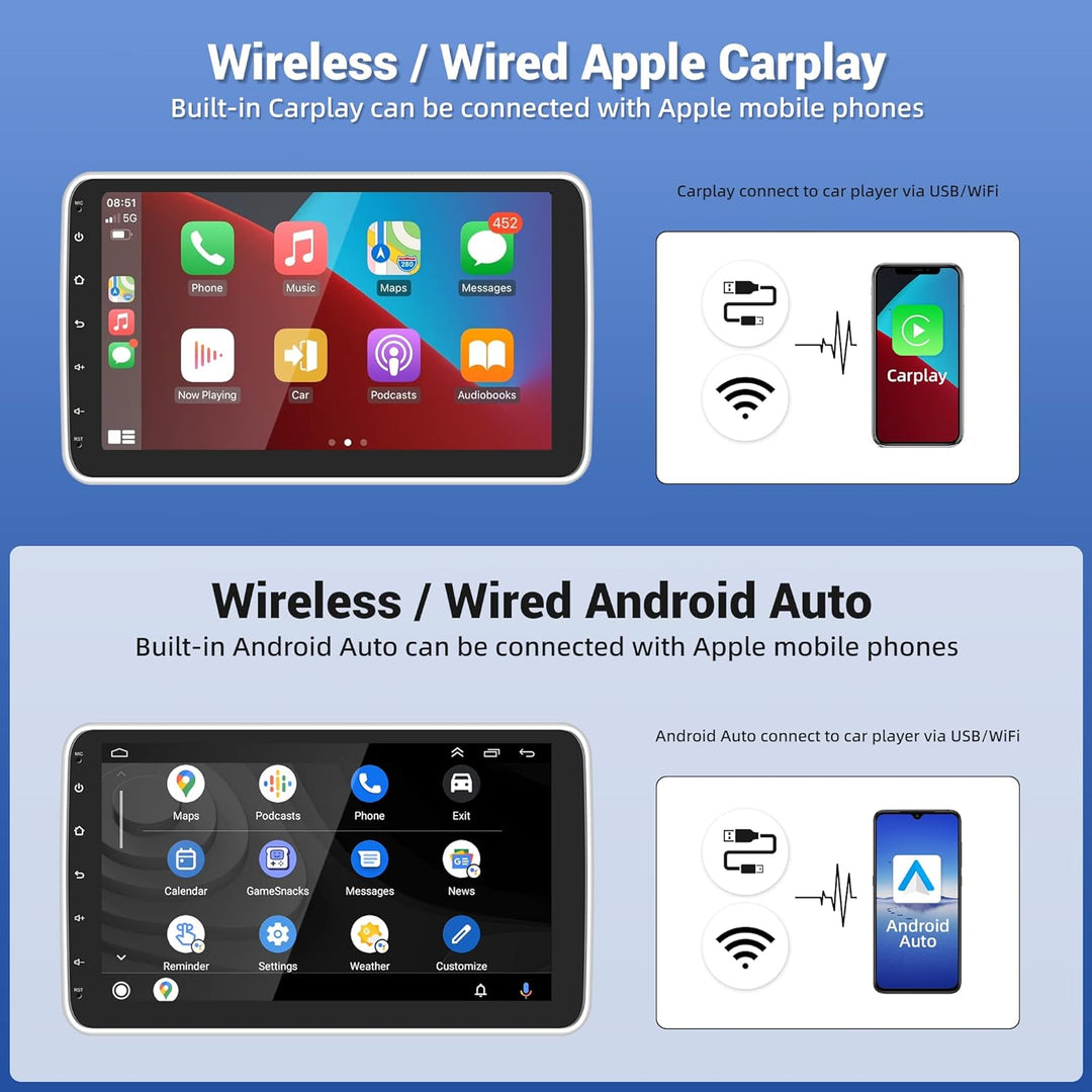 2G+32G Android 11.0 Autoradio 1 Din Wireless Apple Carplay Android Auto mit GPS Navi 10.1 Zoll Verti