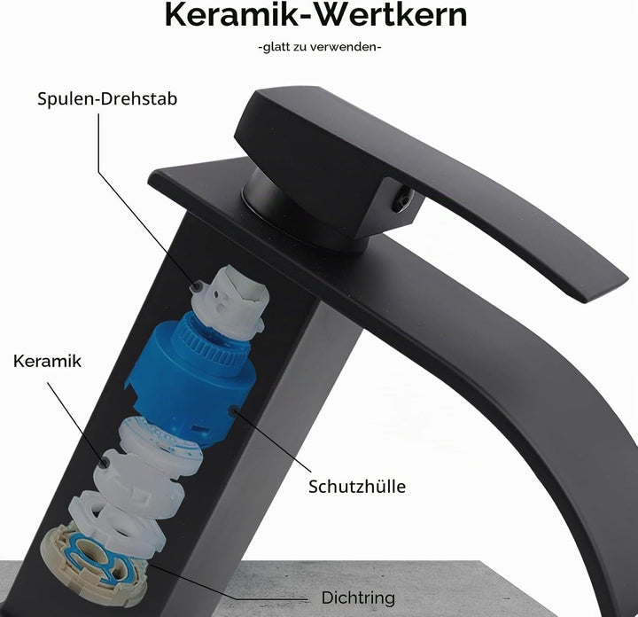 Wasserfall Wasserhahn aus Edelstahl Waschtischarmaturen Geräuschlose Wasserhahn Bad Einhebel Warmes