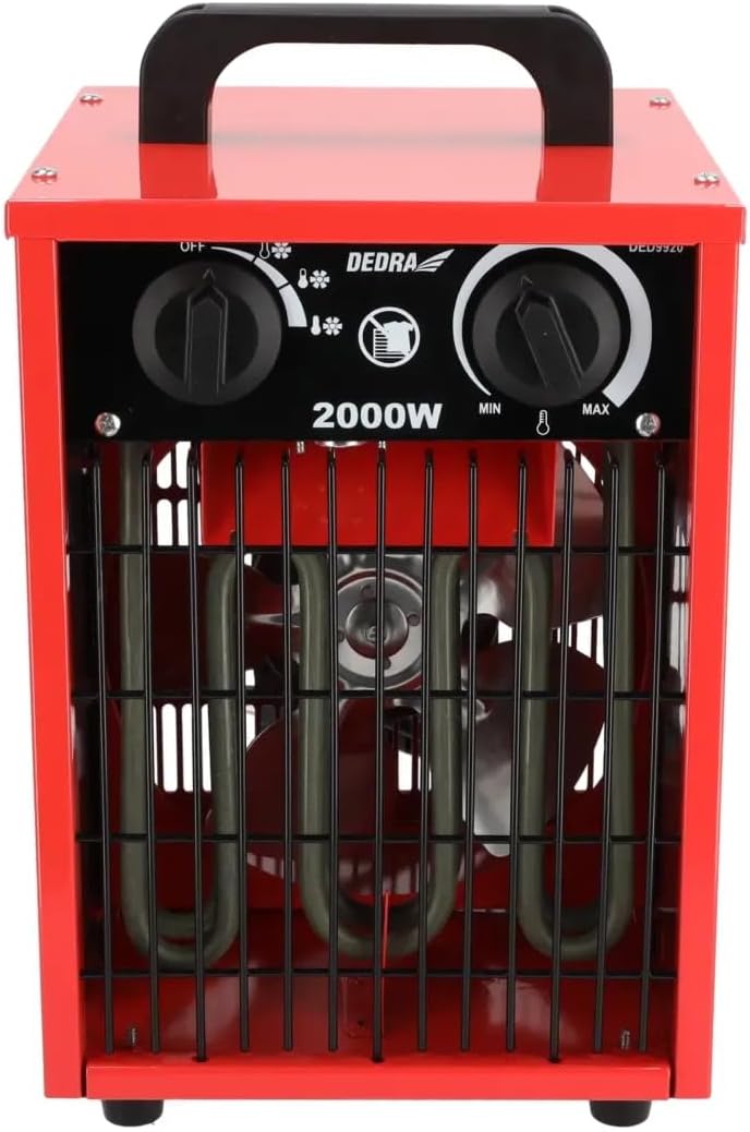 DEDRA Elektrische Heizlüfte – 1000W / 2000W, Thermostat, Überhitzungsschutz, 3 Betriebsmodi, Tempera