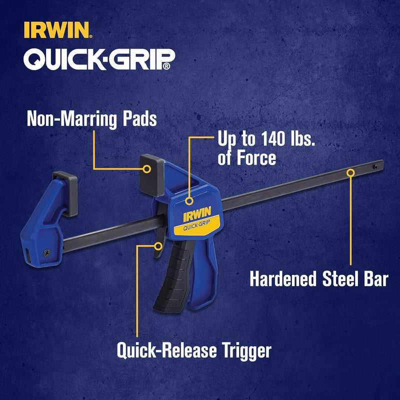 IRWIN Quick-Grip Stabklemmen für Holzbearbeitung, einhandig, Mini, 6er-Pack (1964749)