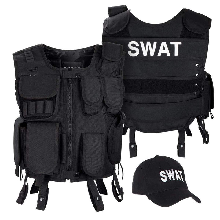 Black Snake SWAT FBI Security Police Agenten Kostüm Einsatzweste und Baseball Cap M/L SWAT