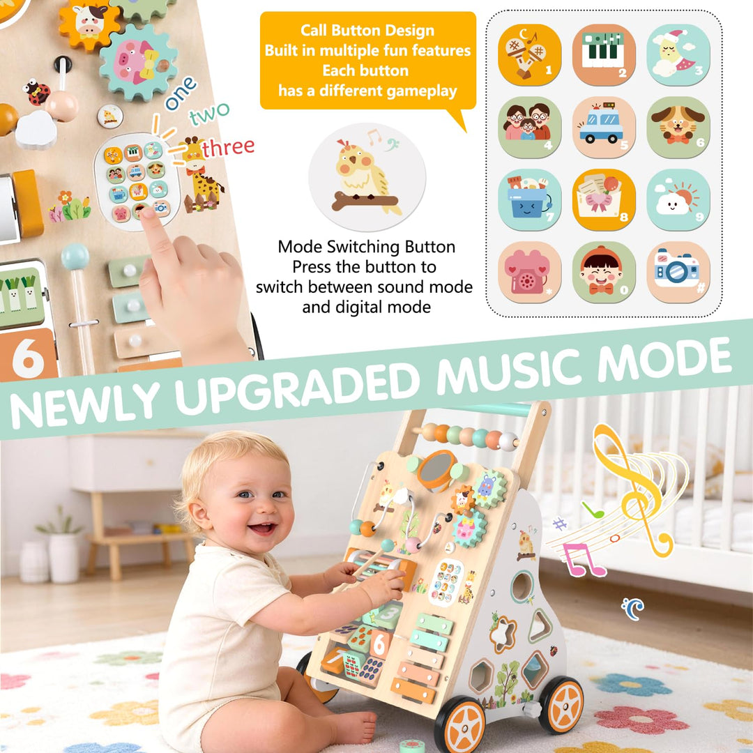 Baby Holz Lauflernwagen mit Rädern – Montessori Lauflernspielzeug für Mädchen &amp; Jungen ab 1 Jahr – S