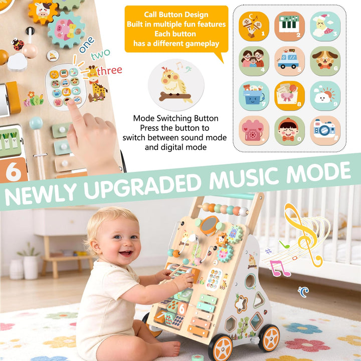 Baby Holz Lauflernwagen mit Rädern – Montessori Lauflernspielzeug für Mädchen &amp; Jungen ab 1 Jahr – S