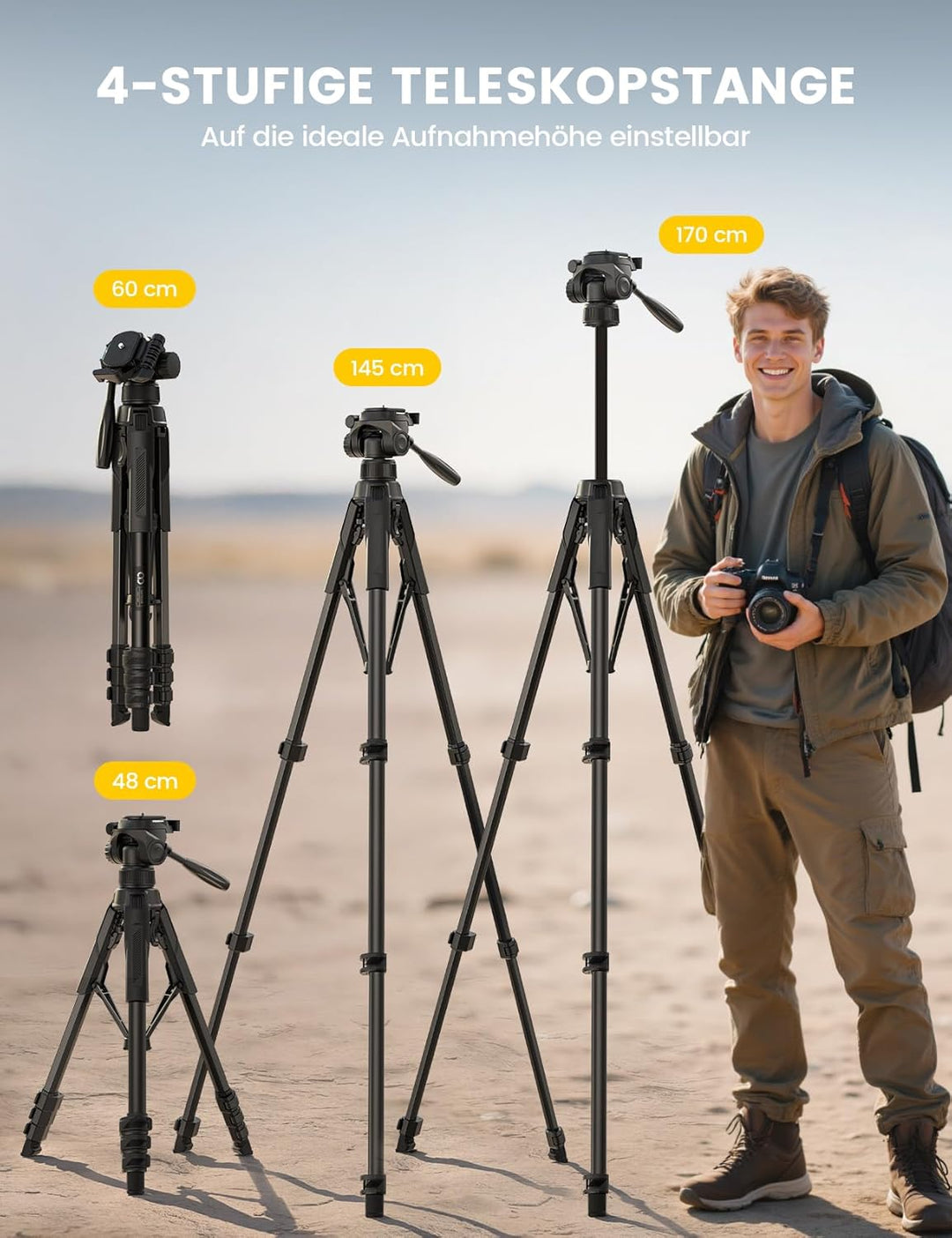 Lamicall Stativ Kamera, Kamerastativ Tripod - [Patentierte Schnellöffnung] Super Stabiles Camera Tri