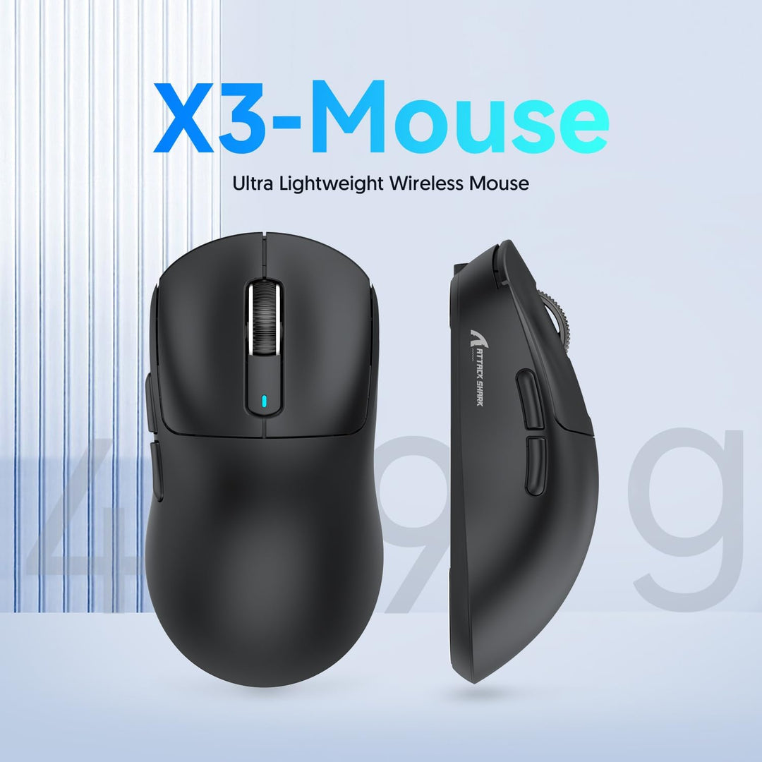 ATTACK SHARK X3 49g Ultraleicht Maus, PixArt PAW3395 Gaming-Sensor, BT/2,4G Kabellose/Kabelgebundene