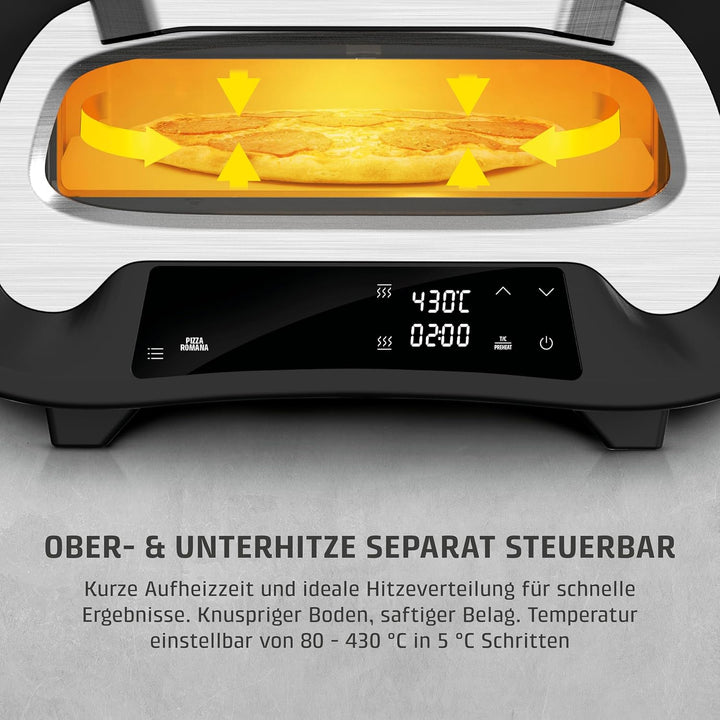 CASO PizzaChef 430° - Pizzaofen, 80-430°C, 8 Automatikprogramme, Cordierit Pizzastein (33x33cm), ein