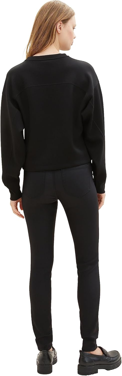 TOM TAILOR Denim Damen NELA Extra Skinny Jeans in Leder-Optik 26W / 32L 10275 - Coated Black Denim,