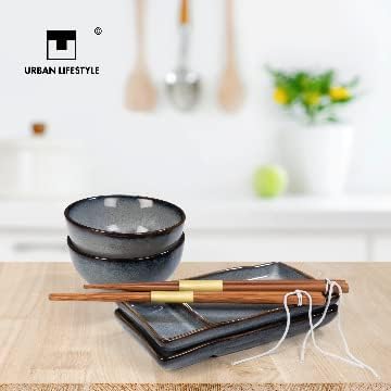 Sushi Geschirr set "Misaki" Graublau für 2 Person, Sushi Set Japanischer Geschirr für Miso Suppe Mak