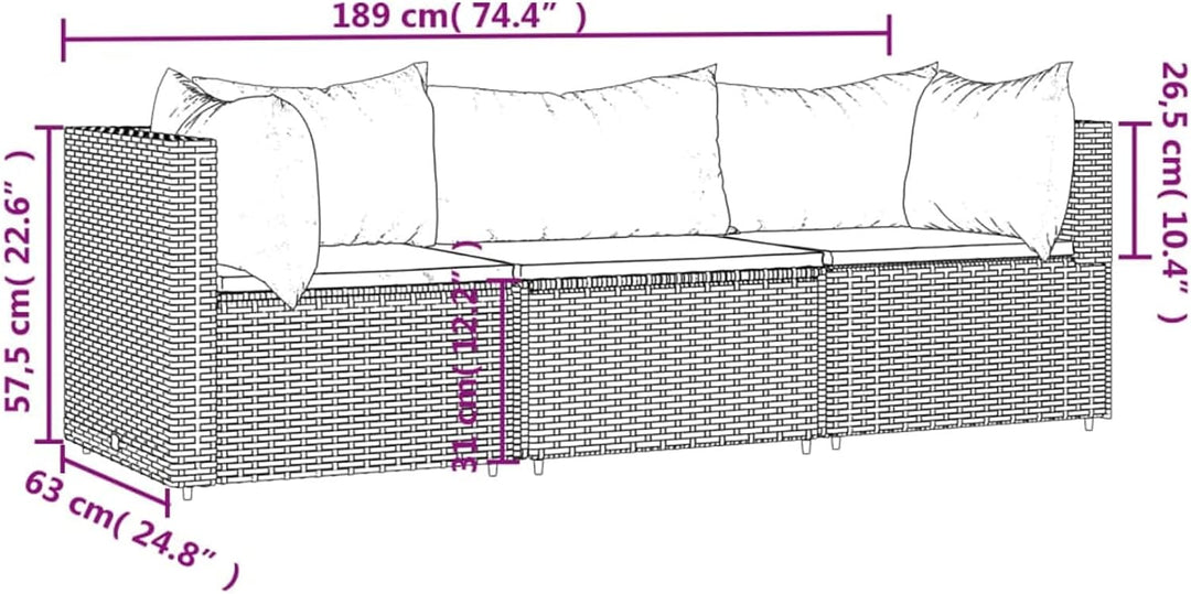 Festnight Gartensofa 3-Sitzer Rattan Sofa Balkonmöbel Lounge Sofa Outdoor Balkonsofa Balkon Couch Ga