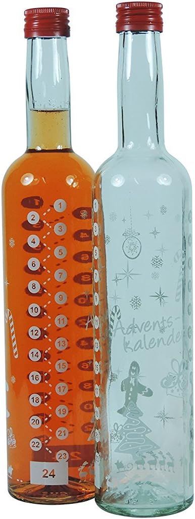 2 Weihnachtsflaschen, Glasflaschen als Adventskalender 500 ml inkl. Trichter