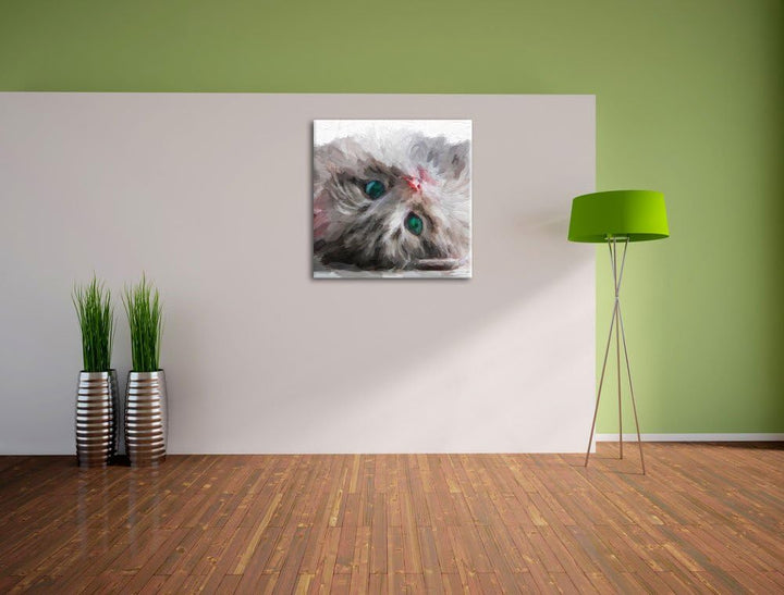 Pixxprint Süsses Katzenbaby als Leinwandbild/Grösse: 70x70 cm/Wandbild/Kunstdruck/fertig bespannt, 7