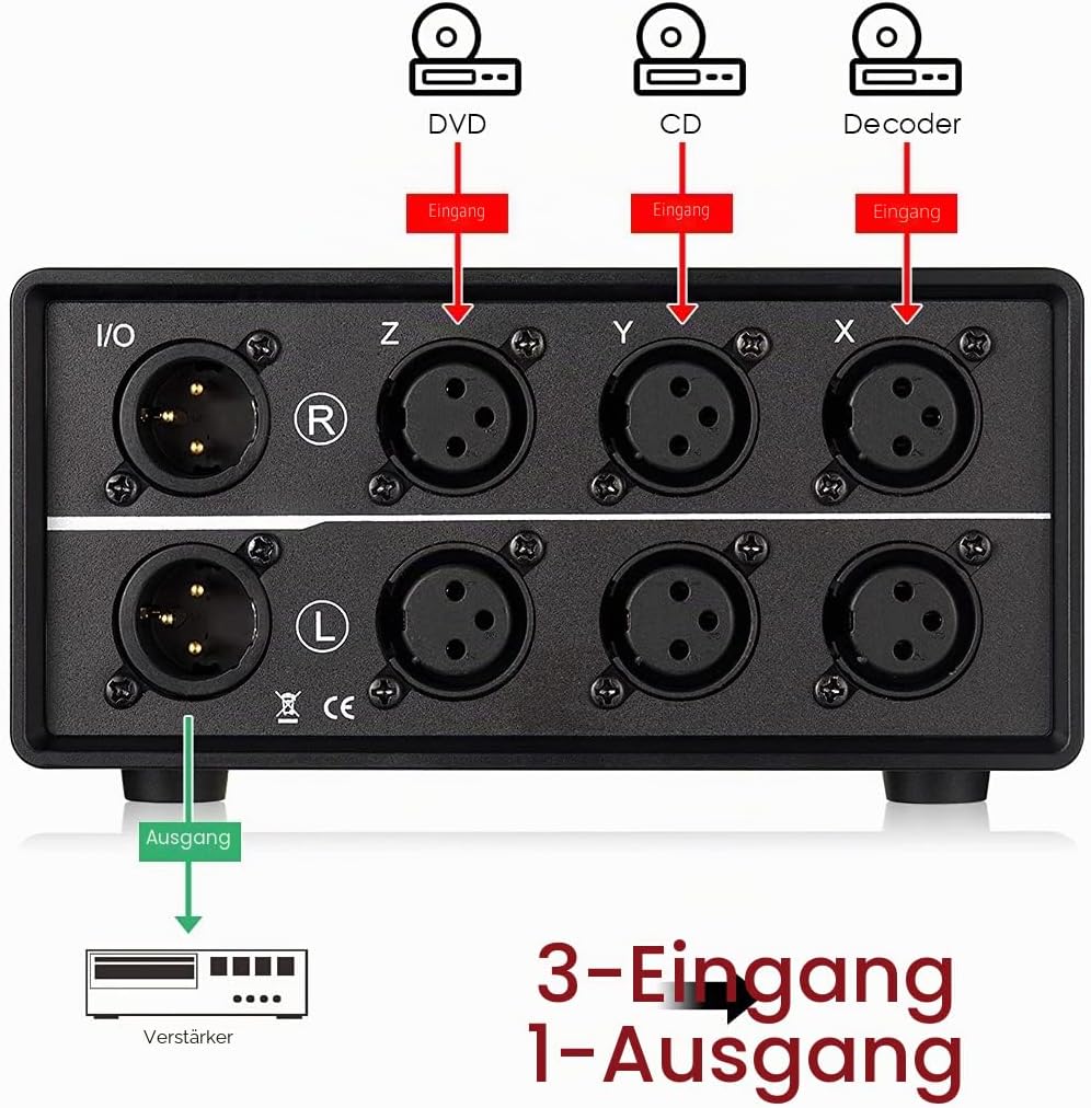 Nobsound 3-IN-1-OUT XLR Audio Switch ; Balanced Audio Converter ; 3-Way Stereo Passive Audio Selecto