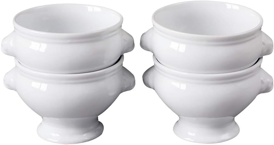 Cinf Keramik 354 ml Satz von 4 Löwenkopf Porzellan Suppenschalen Weiss – Ohne Deckel, Mikrowellengee