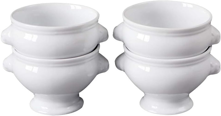 Cinf Keramik 354 ml Satz von 4 Löwenkopf Porzellan Suppenschalen Weiss – Ohne Deckel, Mikrowellengee
