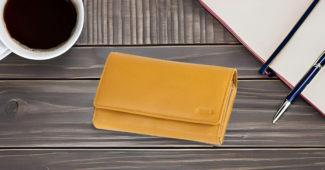 MIKA 42164 - Damengeldbörse aus Echt Leder, Portemonnaie im Querformat, Geldbeutel mit 6 Kartenfäche
