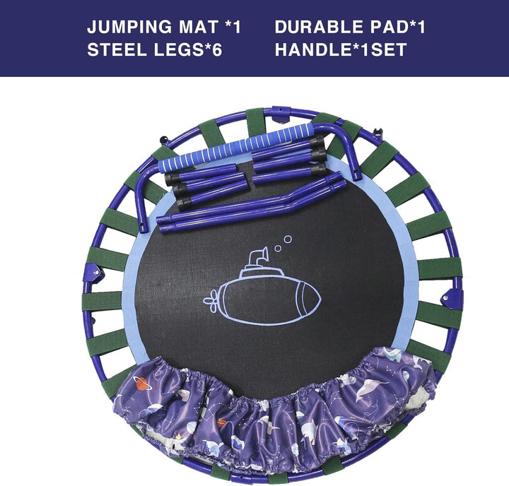 Ø91cm Kinder Trampolin Mini Fitness Trampolin Faltbarer Bungee Übungsrebounder mit verstellbarem Han