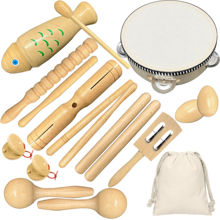 Holz Musikinstrumente Set für Kinder, Kleinkinder und Baby, Ulifeme 17 Stück Instrumente Kinderspiel