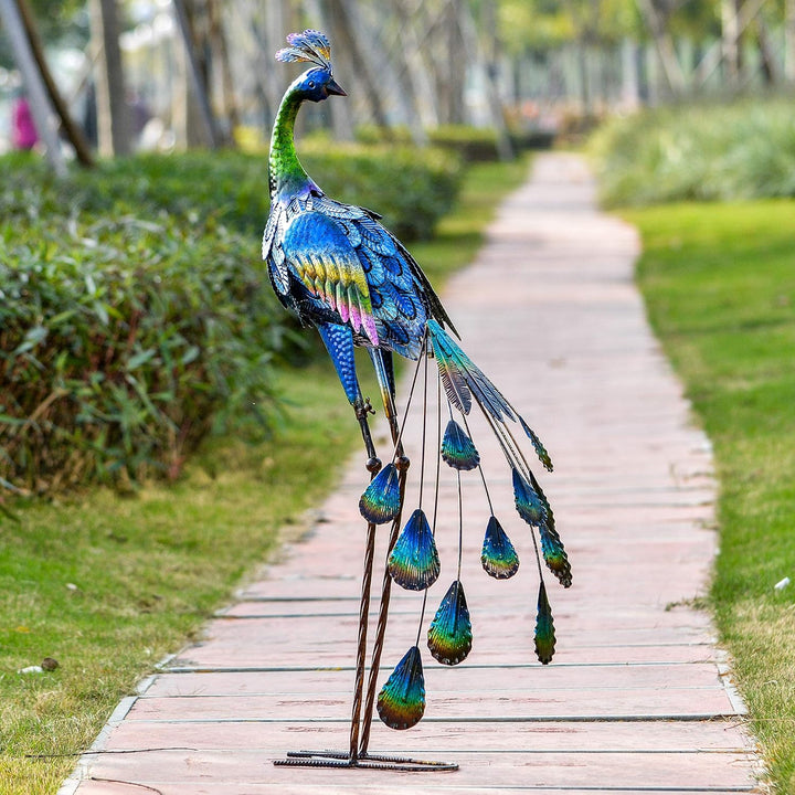 TERESA'S COLLECTIONS Gartendeko für draussen, 61cm grosse Gartenstatue, Pfau, aus Metall, Skulpturen