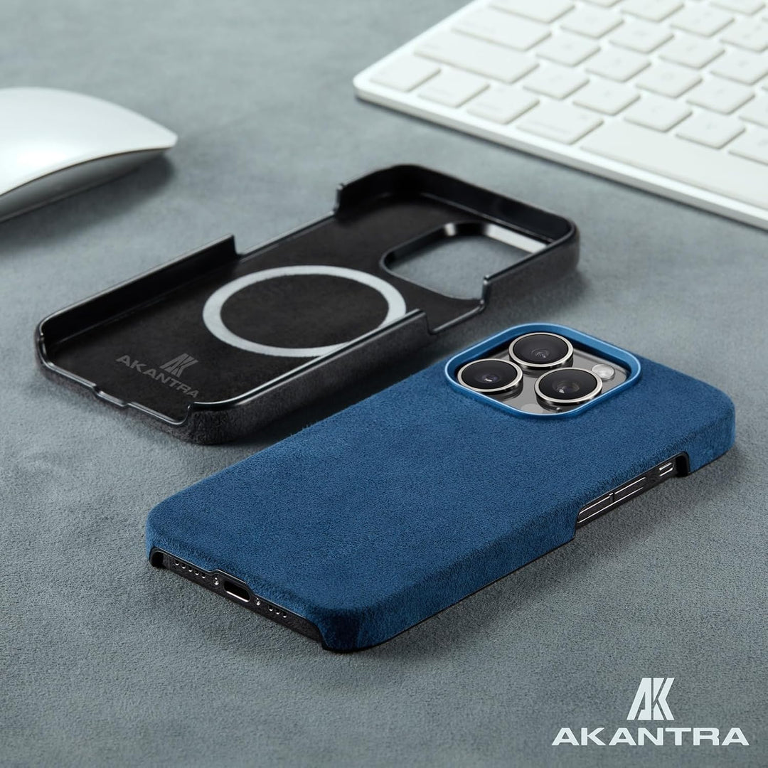 AKANTRA Alcantara Hülle für Apple iPhone15 Pro Max, handgefertigt, halb umwickelt, synthetische Wild