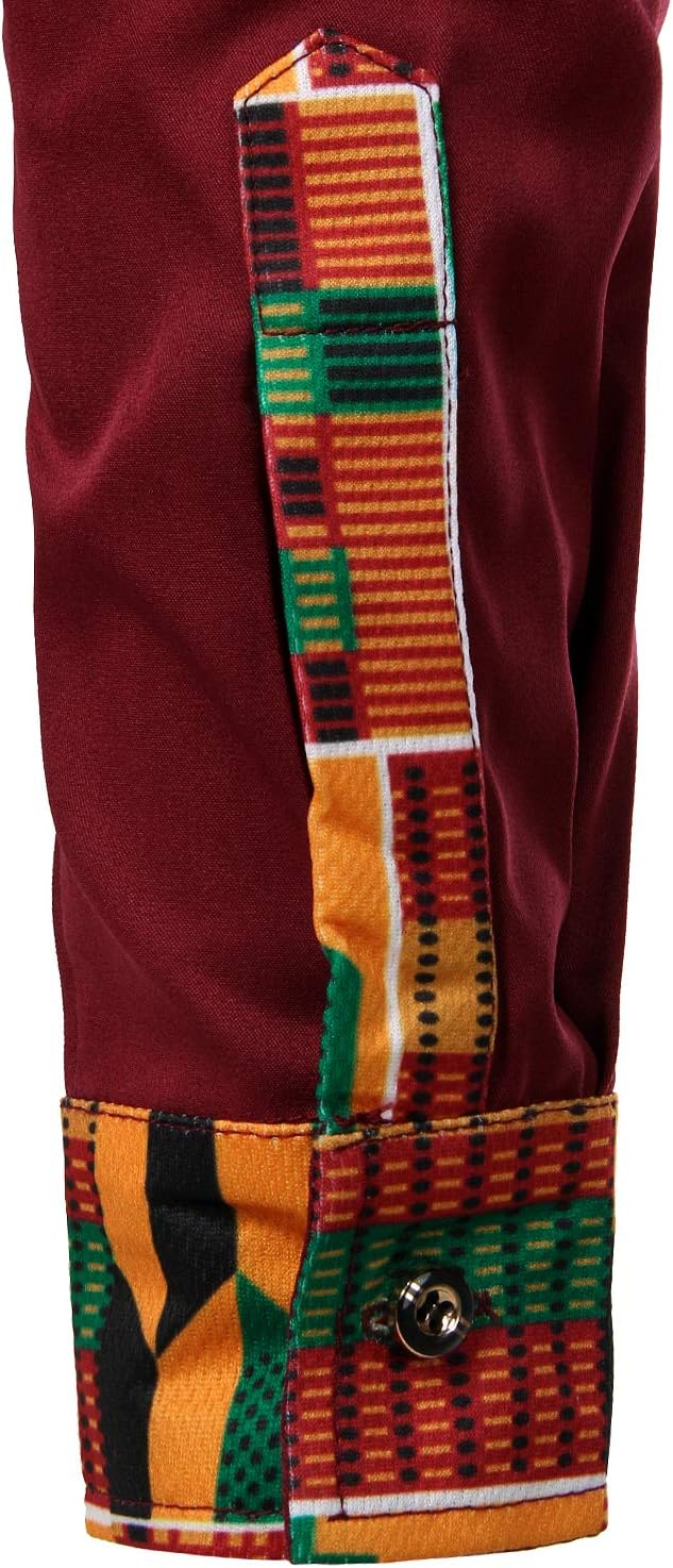 PARKLEES Herren African Tribal Grafik Patchwork Design Slim Fit Langarm Freizeithemd Party Shirt für