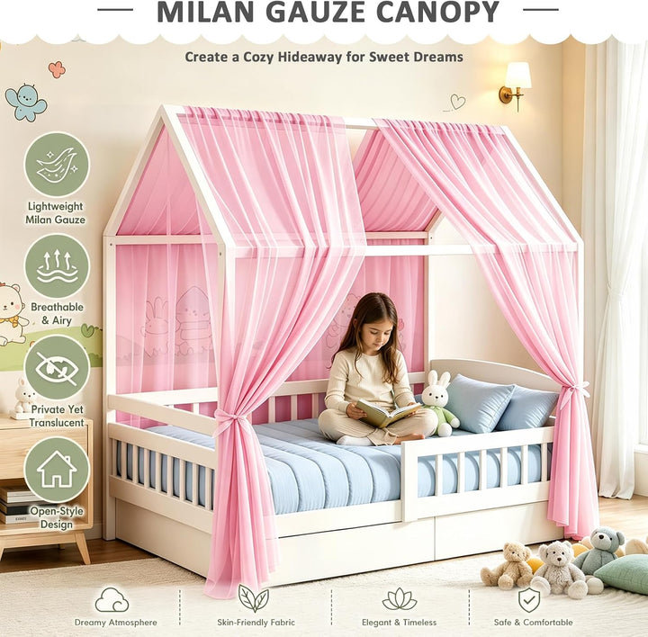 Hausbett-Himmel aus Milan-Veil, 2er Set – leichte Vorhänge für Kinderbett, geeignet für Mädchen &amp; Ju