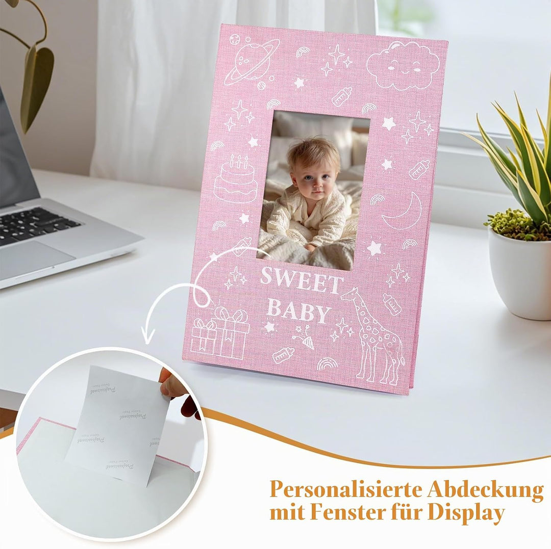 Baby-Fotoalbum 10x15 300 Taschen, Leinen-Hardcover Einsteckalbum mit Frontfenster, Memo-Bereich, Han