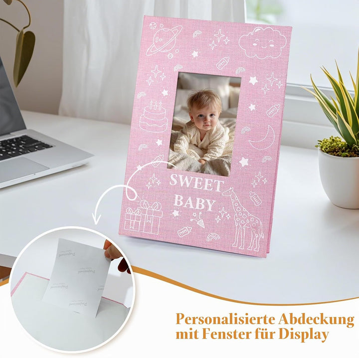Baby-Fotoalbum 10x15 300 Taschen, Leinen-Hardcover Einsteckalbum mit Frontfenster, Memo-Bereich, Han