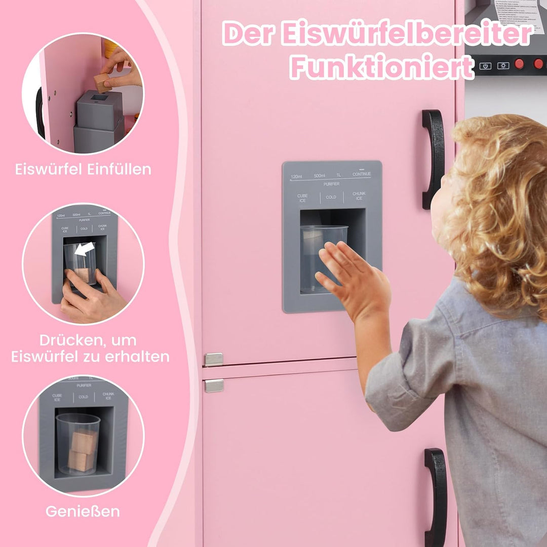 COSTWAY Kinderküche Eck, Spielküche mit Licht & Sound, Kinderspielküche mit Spüle, Eismaschine, Back
